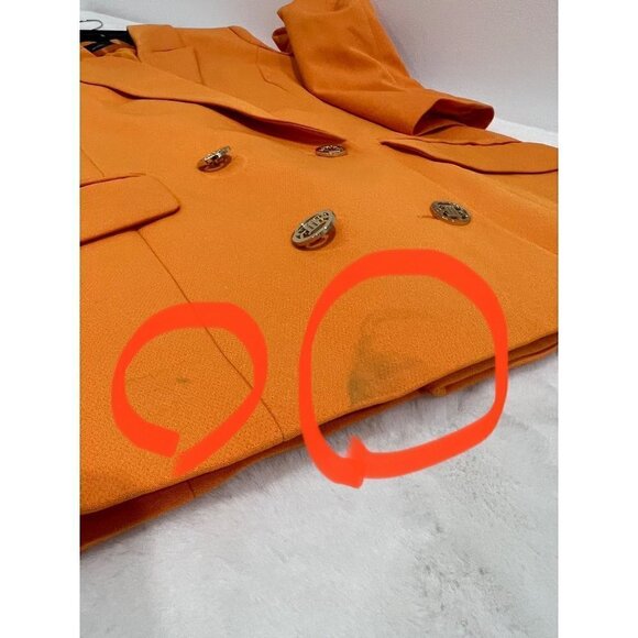New River Island Size 10 Structured Double Breasted Blazer Orange Dopamine - Picture 2 of 14